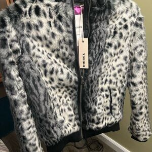 Diesel Girls Spotted Faux Fur Jacket - Black and White